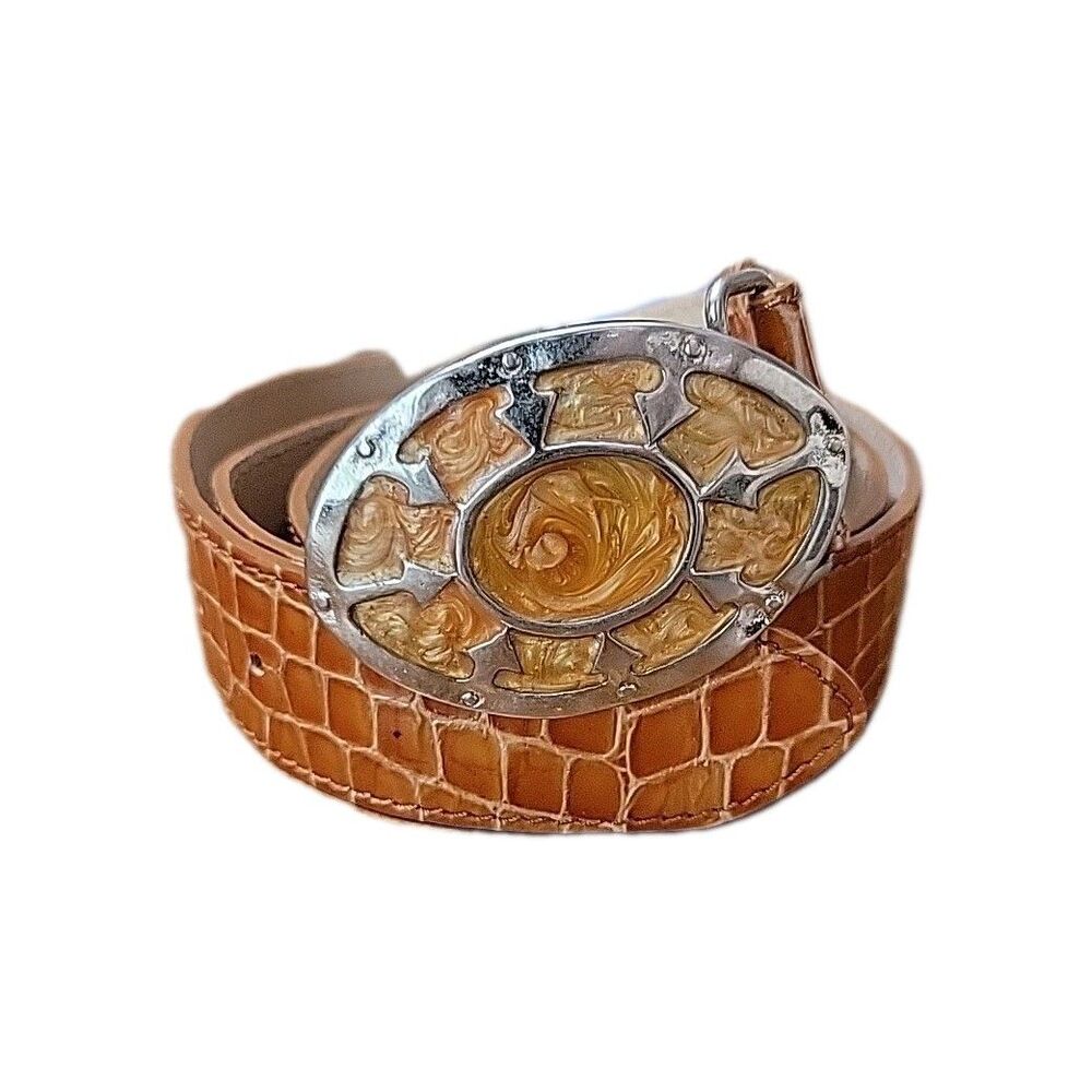 Garuglieri belt genuine leather Both made in Italy Buckle Enamel L Western Boho